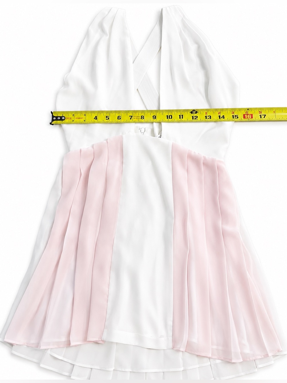 BCBGeneration White Pink Fit & Flare Cutout Pleated Mini Dress Size 6 - Picture 5 of 7